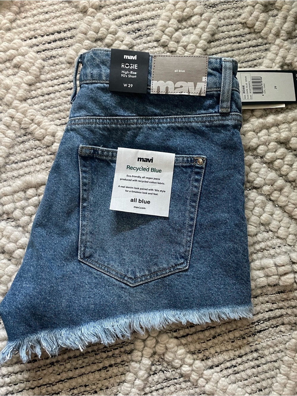 Mavi Rosie High-Rise Frayed Hem Denim Shorts - Blue